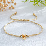 Brass Charm Bracelets, Fibre Cord Braided Bracelets for Men Women, Cross, Wheat, Inner Diameter: 11 inch(28cm)(RX4487-3)