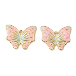 304 Stainless Steel Enamel Pendants, Ion Plating(IP), Butterfly Charm, Golden, Pink, 24.5x30x2mm, Hole: 1.5mm(STAS-G358-03G-01)