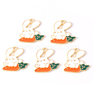 Alloy Enamel Pendants, Light Gold, Cadmium Free & Lead Free, Rabbit with Carrot, Dark Orange, 19x20x1mm, Hole: 1.6mm(ENAM-N054-40-RS)