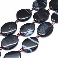 Natural Banded Agate/Striped Agate Beads Strands, Dyed & Heated, Twist, Black, 38~42x28~30x6~8mm, Hole: 2~2.5mm, about 8pcs/strand, 15.3 inch~15.9 inch(39~40.5cm)(G-I245-54B)