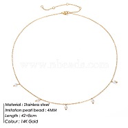 Stainless Steel Imitation Pearl Cable Chain Bib Necklaces for Women, Golden, 16.54 inch(42cm)(GX8162-2)