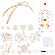 DIY Wood Wind Chime Making Kit, Including Wood Ring & Beads, Thread and Pothook, BurlyWood, 223x10mm, Hole: 3.7mm(DIY-WH0319-21)