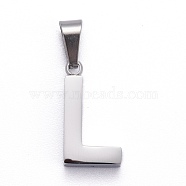 304 Stainless Steel Letter Pendants, Manual Polishing, Alphabet, Stainless Steel Color, Letter.L, 18.5x10x3.5mm, Hole: 6.5x3.5mm(STAS-H127-L-P)