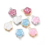Natural Shell Charms, with Brass Findings, Flower, Mixed Color, 12x10x2.3mm, Hole: 1.2mm(KK-P182-G)
