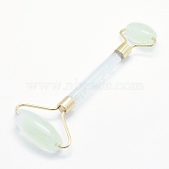 Green Watermelon Stone Glass Brass Face Massager, Facial Rollers, Golden, Golden, 142~150x54~58x19~22mm(MRMJ-G009-20G)