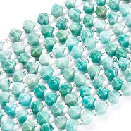 Natural Amazonite Beads Strands, Faceted, with Seed Beads, Bicone, 9x7mm, Hole: 1.2mm, about 35~40pcs/strand, 15.75~16.53 inch(40~42cm)(G-Z014-06)