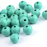 Natural Wood Beads, Dyed, Round, Aqua, 12x11mm, Hole: 4mm, about 1800pcs/1000g(WOOD-S662-11x12mm-A11)