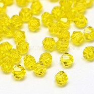 Imitation 5301 Bicone Beads, Transparent Glass Faceted Beads, Gold, 6x5mm, Hole: 1.3mm, about 288pcs/bag(GLAA-F026-C01)
