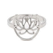 304 Stainless Steel Hollow Lotus Adjustable Ring for Women, Stainless Steel Color, US Size 6(16.5mm)(RJEW-M149-30P)