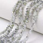 Electroplate Glass Beads Strands, Imitation Jade Beads, Pearl Luster Plated, Half Green Plated, Faceted, Rondelle, Gainsboro, 4x3mm, Hole: 0.4mm, about 113~115pcs/strand, 41~42cm(EGLA-A034-J4mm-S04)