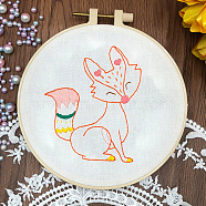 DIY Fox Painting Embroidery Beginner Kits, Including Printed Cotton Fabric, Embroidery Thread & Needles, Round Embroidery Hoop, Coral, 150mm(WG75383-01)