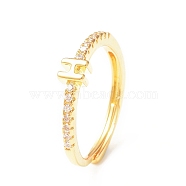 Clear Cubic Zirconia Initial Letter Adjustable Ring, Golden Brass Jewelry for Women, Letter.H, Inner Diameter: 18mm(RJEW-C052-01G-H)