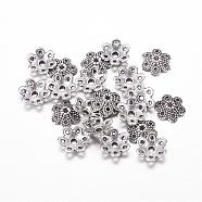 Tibetan Style Bead Caps, Flower, 6-Petal, Lead Free and Cadmium Free, Antique Silver, 9.5x10x3mm, Hole: 1.5mm(X-LF8947Y)