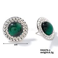 Cute Flat Round Cat Eye Stud Earrings for Summer, Dark Green, 2mm(DG6312-1)