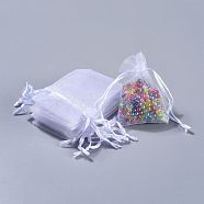 Rectangle Jewelry Packing Drawable Pouches, Organza Gift Bags, White, 5cmx7cm(X-OP110-7)