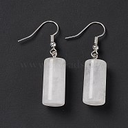 Natural Quartz Crystal Cylindrical Dangle Earrings, Platinum Brass Jewelry for Women, 42mm, Pin: 0.7mm(EJEW-D188-01P-02)