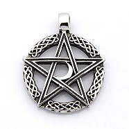 Retro 304 Stainless Steel Ring with Pentagram Pendants, Antique Silver, 43x35x4mm, Hole: 5mm(STAS-F006-132)
