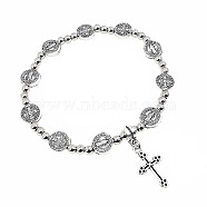 Stainless Steel Charm Bracelets, Cross, Stainless Steel Color, 7-7/8 inch(20cm)(LW0786)