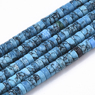 Synthetic Turquoise Beads Strands, Dyed, Heishi Beads, Disc, Steel Blue, 4x1~2mm, Hole: 0.7mm, about 195~213pcs/strand, 14.96 inch~15.31 inch(38~38.9cm)(TURQ-N215-01E)