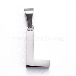 Non-Tarnish 304 Stainless Steel Letter Pendants, Manual Polishing, Alphabet, Stainless Steel Color, Letter.L, 18.5x10x3.5mm, Hole: 6.5x3.5mm(STAS-H127-L-P)