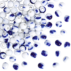 120Pcs Handmade Porcelain Beads, Round, Bright Glazed Porcelain, Midnight Blue, 6~7x5~6mm, Hole: 2mm(PORC-PA0001-30C)