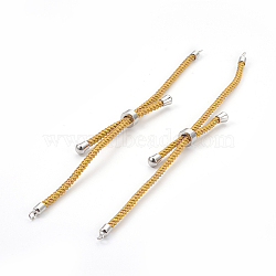 Adjustable Nylon Cord Slider Bracelet Making, with Brass Findings, Long-Lasting Plated, Real Platinum Plated, Goldenrod, 8-5/8 inch(22cm), 2~3.5mm, Hole: 1.5mm(MAK-F026-A07-P)