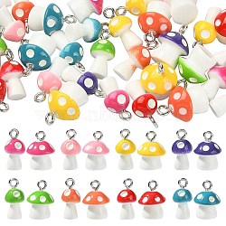 32Pcs 16 Styles Opaque Resin Pendants, with Platinum Tone Alloy Loops, Mushroom Charm with Polka Dot Pattern, Mixed Color, 15~16x8~11mm, Hole: 2mm, 2pcs/style(RESI-CJ0002-77)