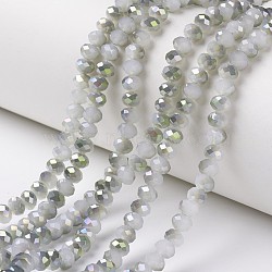 Electroplate Glass Beads Strands, Imitation Jade Beads, Pearl Luster Plated, Half Green Plated, Faceted, Rondelle, Gainsboro, 4x3mm, Hole: 0.4mm, about 130pcs/strand, 16.54 inch(42cm)(EGLA-A034-J4mm-S04)