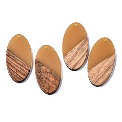 Resin & Walnut Wood Pendants, Two Tone, Oval, Sandy Brown, 44x21.5x3mm, Hole: 2mm(RESI-S389-071A-A01)