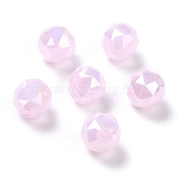 Electroplate Opaque Glass Beads, Rainbow Plated, Faceted, Round, Pearl Pink, 10x9.5mm, Hole: 1.4mm(EGLA-B003-02A-08)