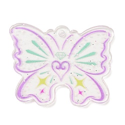 Acrylic Pendants, Butterfly, Lilac, 30x37.5x1.5mm, Hole: 1.8mm(OACR-I008-02D)