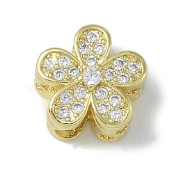 Rack Plating Brass Micro Pave Clear Cubic Zirconia Beads, Long-Lasting Plated, Lead Free & Cadmium Free, Flower, Real 18K Gold Plated, 10x10.5x6.5mm, Hole: 2.5mm(KK-A220-11B-G)