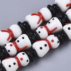 Handmade Lampwork Beads Strands, Snowman, for Christmas, White, 26x12mm, Hole: 1.8mm, about 20pcs/Strand, 20.08 inch(51cm)(LAMP-R142-01F)
