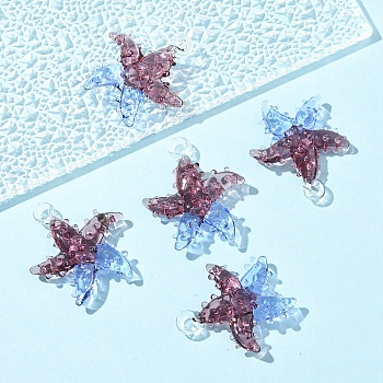 5Pcs Handmade Lampwork Pendants, Starfish Charms, Purple, 34~40x31~36.5x6~9mm, Hole: 3~7mm