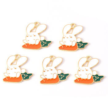 Alloy Enamel Pendants, Light Gold, Cadmium Free & Lead Free, Rabbit with Carrot, Dark Orange, 19x20x1mm, Hole: 1.6mm