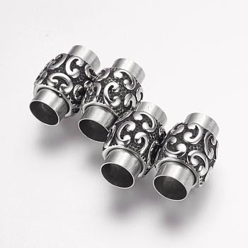 304 Stainless Steel Magnetic Clasps with Glue-in Ends, Column, Antique Silver, 20x13.5mm, Hole: 8mm
