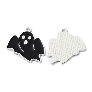 Alloy Enamel Pendants, for Hallows'Day, Ghost, Black, 26.5x23x1.2mm, Hole: 1.8mm