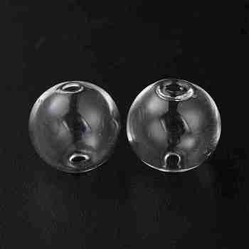 Handmade Two Holes Blown Glass Globe Beads, Round, for DIY Wish Bottle Pendants Glass Beads, Clear, 25mm, Hole: 2mm