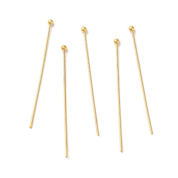 304 Stainless Steel Ball Head Pins, Real 18K Gold Plated, 40x0.6mm, Head: 1.9mm