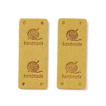 PU Leather Labels, Handmade Embossed Tag, with Holes, for DIY Jeans, Bags, Shoes, Hat Accessories, Rectangle, Goldenrod, 51x21x1.5mm, Hole: 1.8mm