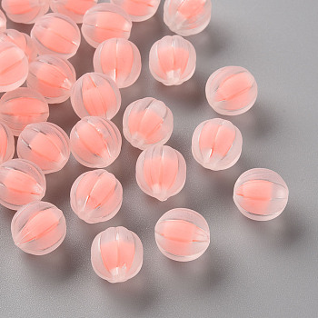 Transparent Acrylic Beads, Frosted, Bead in Bead, Pumpkin, Salmon, 11x11.5mm, Hole: 2mm, about 550pcs/500g