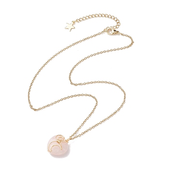 Natural Rose Quartz Heart Pendant Necklaces, with 304 Stainless Steel Cable Chains, 18.39 inch(46.7cm)