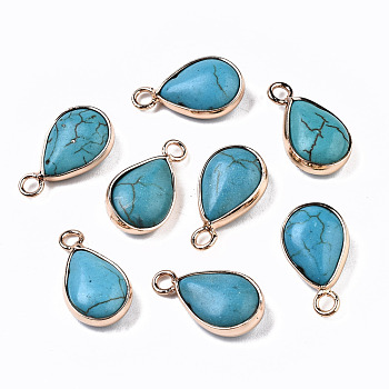 Synthetic Turquoise Pendants, with Light Gold Plated Brass Edge, Teardrop, Dyed, Sky Blue, 18~19x10.5x5mm, Hole: 2mm
