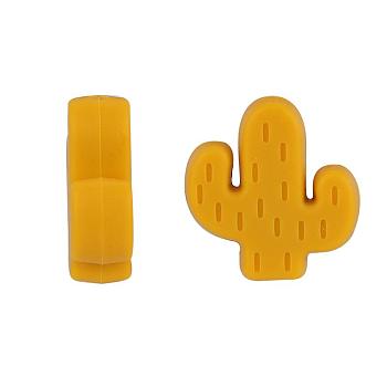 20Pcs Cactus Food Grade Eco-Friendly Silicone Focal Beads, Chewing Beads For Teethers, DIY Nursing Necklaces Making, Orange, 29x23x8mm, Hole: 2mm