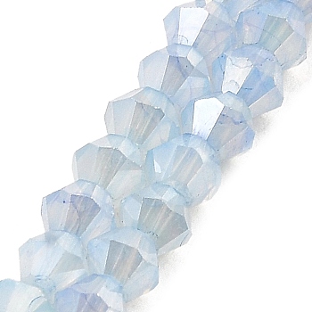 Imitation Jade Glass Beads Strands, AB Color Plated, Faceted, Bicone, Light Steel Blue, 4.5x4mm, Hole: 1mm, about 89~100pcs/strand, 13.31''~14.25''(33.8~36.2cm)