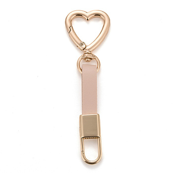 PU Leather Keychains, with Light Gold Alloy Finding, Heart, Wheat, 10.2cm