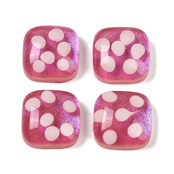 Translucent Epoxy Resin Glitter Powder Decoden Cabochons, Square, Camellia, 19.5x19.5x9mm