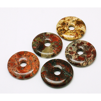 Donut/Pi Disc Natural Gemstone Pendants, Mahogany Obsidian, Donut Width: 16mm, 40x5.5mm, Hole: 8mm
