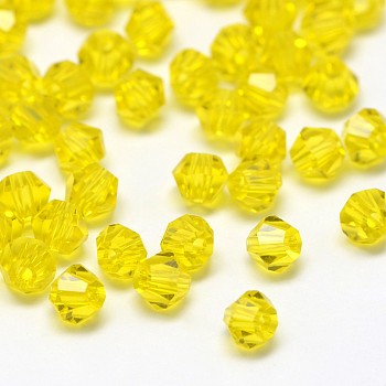 Imitation 5301 Bicone Beads, Transparent Glass Faceted Beads, Gold, 6x5mm, Hole: 1.3mm, about 288pcs/bag