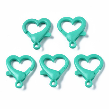 Opaque Acrylic Lobster Claw Clasps, Heart, Light Sea Green, 26.5x22x6.5mm, Hole: 3mm
